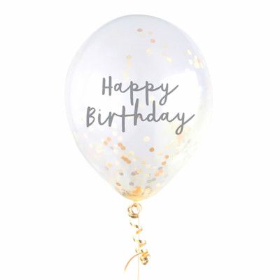 Konfettiballonger Happy Birthday Guld - 5-pack