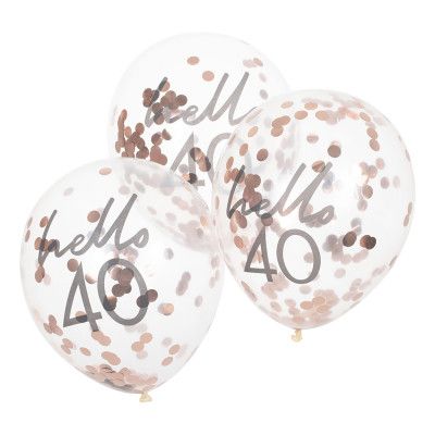 Konfettiballonger Hello 40 Roséguld - 5-pack
