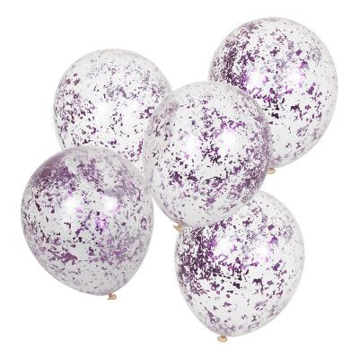 Konfettiballonger Lila/Transparent - 5-pack