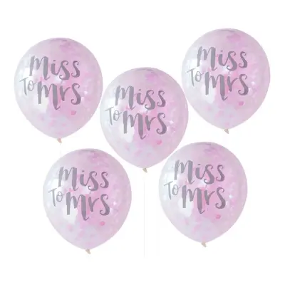 Konfettiballonger Miss To Mrs - 5-pack