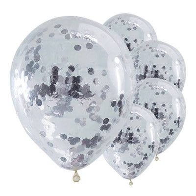 Konfettiballonger Silverkonfetti - 5-pack