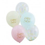 Latexballonger Happy Easter Pastell - 5-pack