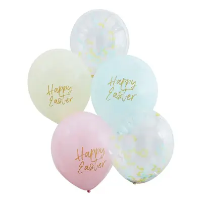 Latexballonger Happy Easter Pastell - 5-pack