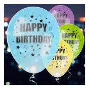 LED-Ballonger Happy Birthday Flerfärgade - 4-pack