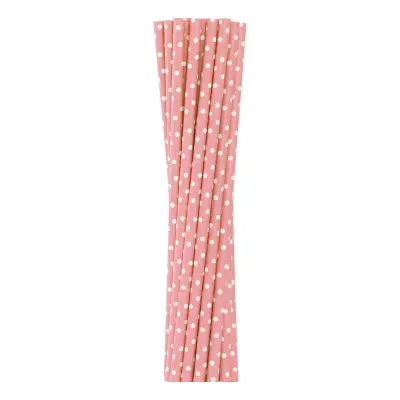 Papperssugrör Ljusrosa med Prickar - 12-pack