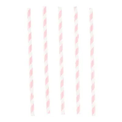 Papperssugrör Ljusrosa Randiga - 12-pack