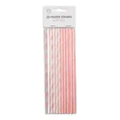 Papperssugrör Ljusrosa Randiga/Prickiga - 20-pack