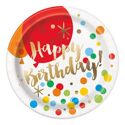 Papperstallrikar Guld Happy Birthday - 8-pack