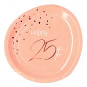 Papperstallrikar Happy 25th Lush Blush - 8-pack