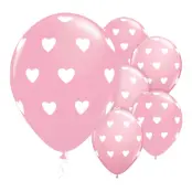 Rosa Ballonger med Vita Hjärtan