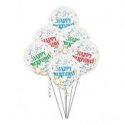 Konfettiballonger Happy Birthday - 6-pack