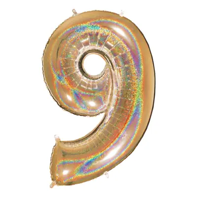 Sifferballong Glitter Guld - Siffra 9