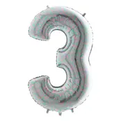 Sifferballong Silver Holografisk - Siffra 3