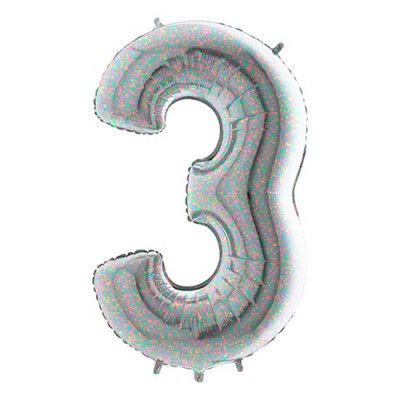 Sifferballong Silver Holografisk - Siffra 3