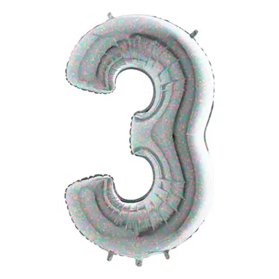 Sifferballong Silver Holografisk - Siffra 3