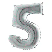Sifferballong Silver Holografisk - Siffra 5