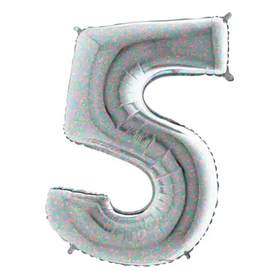 Sifferballong Silver Holografisk - Siffra 5