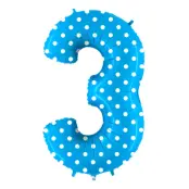 Sifferballong Blå Prickig - Siffra 3