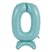 Sifferballong med Ställning Pastellblå - Siffra 0