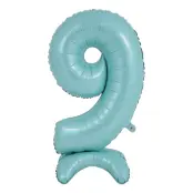 Sifferballong med Ställning Pastellblå - Siffra 9