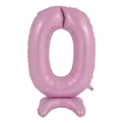 Sifferballong med Ställning Pastellrosa - Siffra 0