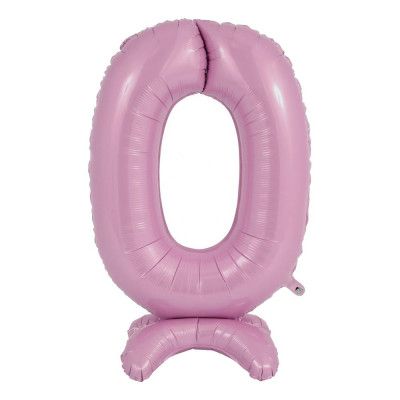 Sifferballong med Ställning Pastellrosa - Siffra 0