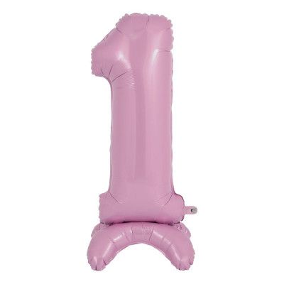 Sifferballong med Ställning Pastellrosa - Siffra 1