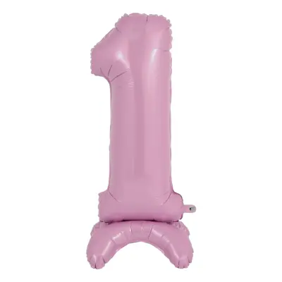 Sifferballong med Ställning Pastellrosa - Siffra 1