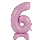 Sifferballong med Ställning Pastellrosa - Siffra 6