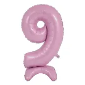 Sifferballong med Ställning Pastellrosa - Siffra 9