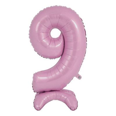 Sifferballong med Ställning Pastellrosa - Siffra 9