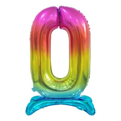 Sifferballong med Ställning Regnbåge Metallic - Siffra 0