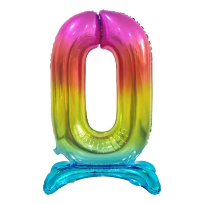 Sifferballong med Ställning Regnbåge Metallic - Siffra 0