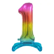 Sifferballong med Ställning Regnbåge Metallic - Siffra 1