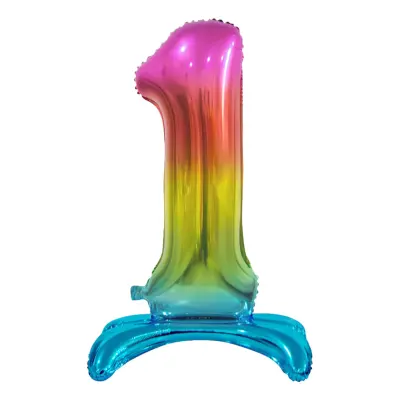 Sifferballong med Ställning Regnbåge Metallic - Siffra 1
