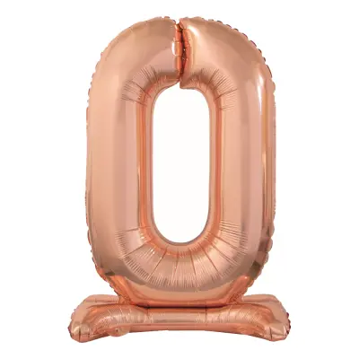 Sifferballong med Ställning Roséguld Metallic - Siffra 0