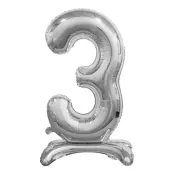 Sifferballong med Ställning Silver Metallic - Siffra 3