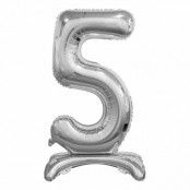 Sifferballong med Ställning Silver Metallic - Siffra 5