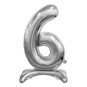 Sifferballong med Ställning Silver Metallic - Siffra 6