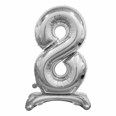 Sifferballong med Ställning Silver Metallic - Siffra 8