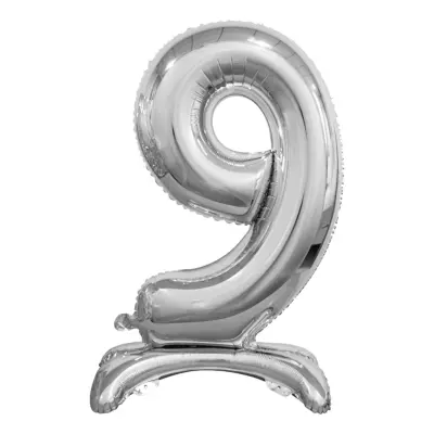 Sifferballong med Ställning Silver Metallic - Siffra 9