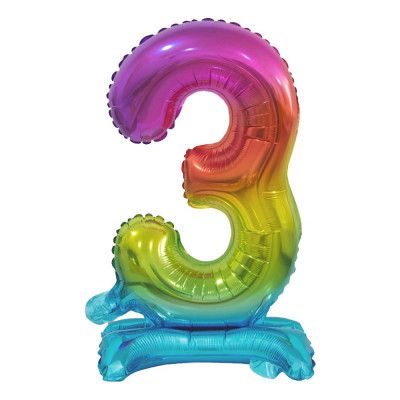 Sifferballong Mini med Ställning Regnbåge Metallic - Siffra 3
