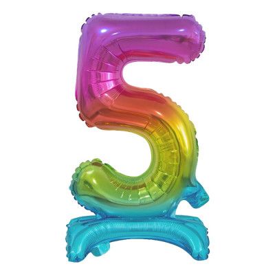 Sifferballong Mini med Ställning Regnbåge Metallic - Siffra 5
