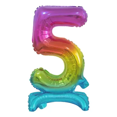 Sifferballong Mini med Ställning Regnbåge Metallic - Siffra 5