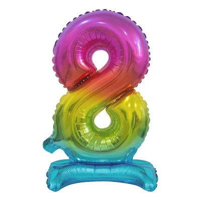 Sifferballong Mini med Ställning Regnbåge Metallic - Siffra 8