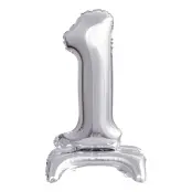 Sifferballong Mini med Ställning Silver Metallic - Siffra 1