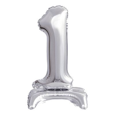 Sifferballong Mini med Ställning Silver Metallic - Siffra 1