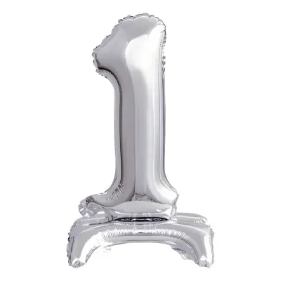 Sifferballong Mini med Ställning Silver Metallic - Siffra 1