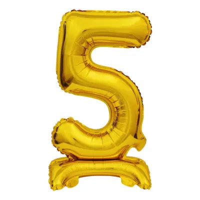 Sifferballong Mini på Ställning Guld - Siffra 5