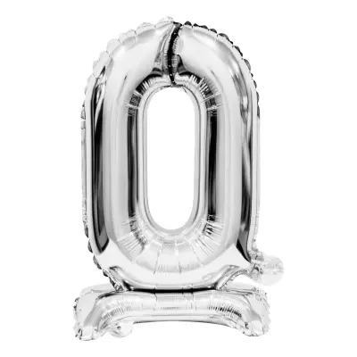Sifferballong Mini på Ställning Silver - Siffra 0